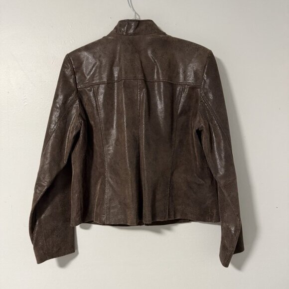 Alfani Women's Leather Jacket Brown Snake Textured Lined Medium M Petite MP - Picture 5 of 11